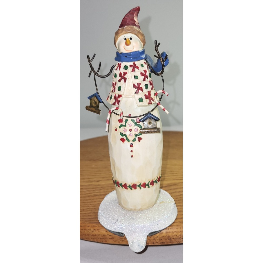 Snowman Stocking Holder Rustic Patchwork Birdhouse Christmas Decor